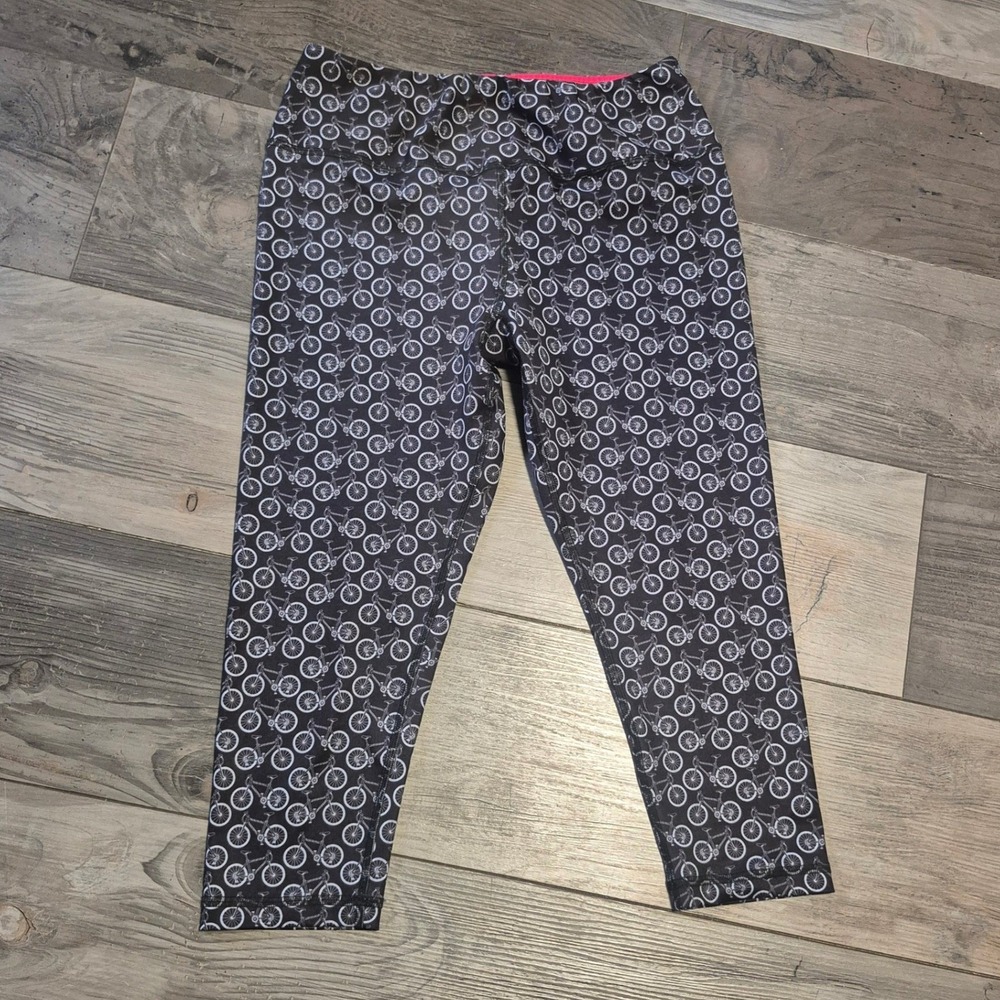 Miami Fitwear Kali Womens XL Bicycle Print Cropped Leggings Black Pink Yoga Gym
